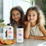 Personalized Colorful Cute Ballet Girl 15oz Insulated Name Water Bottle with Folding Straw and Handle Birthday Gift for Ballerina