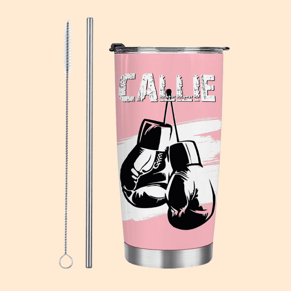 Personalisierte Multicolor Boxhandschuh 20oz isoliert Name Becher mit Deckel und Strohhalm Geburtstagsgeschenk für Sport-Boxen-Liebhaber