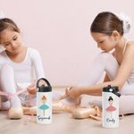Personalized Colorful Cute Ballet Girl 15oz Insulated Name Water Bottle with Folding Straw and Handle Birthday Gift for Ballerina
