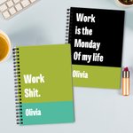 Personalisierte Arbeit Shit Text zwei Farben A5 Spiral Notebook mit Namen und 120 linierten Seiten Geburtstag Geschenk für Freunde Familie
