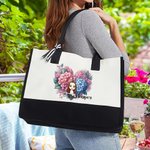 Personalisierte Cartoon-Charakter Blumenherz Canvas Tragetasche mit Namen und Griffen Reise Zubehör Valentinstag Geburtstag Geschenk für Damen