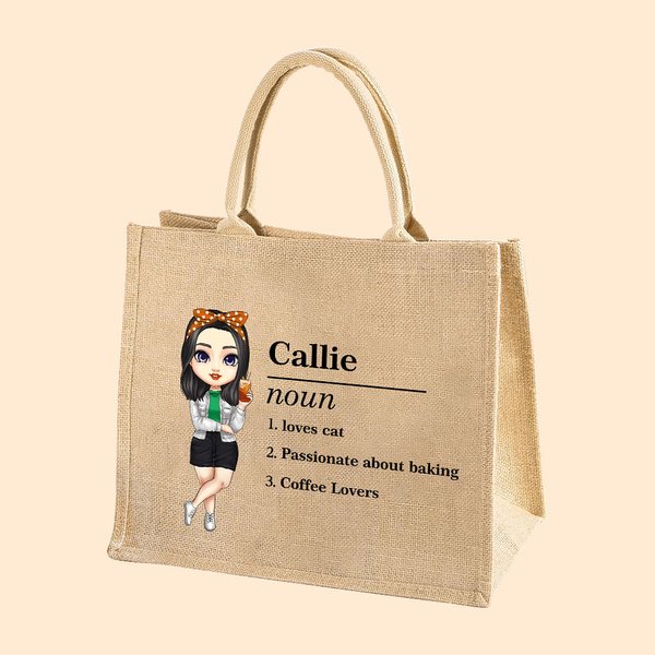 Personalized Cartoon Urban Beauty Name Definition Reusable Large Jute Tote Bag Birthday Bachelorette Party Bridesmaid Gift for Women
