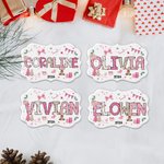 Personalized Coquette Pink Doodle Letter Bow Christmas Tree Ceramic Decoration with Name and Year Christmas Tree Decor for Girls Kids