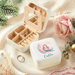 Gepersonaliseerde fantasie zeemeermin meisje draagbare lederen naam sieraden doos met spiegel reis accessoires verjaardagscadeau voor vrouwen meisjes