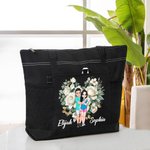 Personalized Cartoon Hugging Couple Heart Shaped Flower Large Canvas Tote Bag with Mesh Valentine's Day Anniversary Gift for Couple