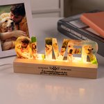 Veilleuse LED Personnalisée de Nom 3-7 Photos des Chiens Chats avec Base en Bois Cadeau de Sympathie Souvenir pour Propriétaire d'Animal de Compagnie