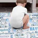 Personalized Cute Pink Blue Floral Elephant Soft Throw Blanket with Multiple Names Nusery Room Decor Birthday Baby Shower Gift for Boys Girls