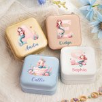 Gepersonaliseerde fantasie zeemeermin meisje draagbare lederen naam sieraden doos met spiegel reis accessoires verjaardagscadeau voor vrouwen meisjes