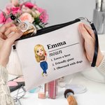 Gepersonaliseerd Cartoon Karakter Naam Definitie Make-up tasje met tekst en polsbandje Verjaardag Travel Essentials Gift voor vrouwen