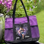 Personalized Cartoon Hugging Couple Heart Shaped Flower Large Canvas Tote Bag with Mesh Valentine's Day Anniversary Gift for Couple