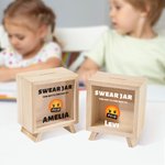 Personlig svordomsburk trä klar sparbössa spargris med namn födelsedagspresent för pojkar flickor