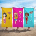 Toalla de playa personalizada multicolor y de secado rápido con dibujo de mujer y flor de nacimiento con nombre accesorio de playa regalo para amiga