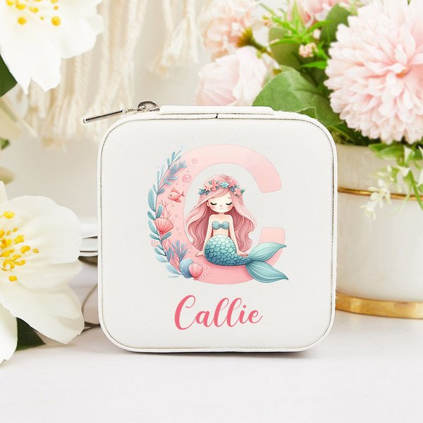 Personalized Cute Pink Fantasy Mermaid Initial Name Jewelry Box Back-to-school Season Birthday Baptism Gift for Girls