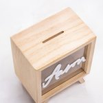 Henkilökohtainen yksinkertainen tyyli Initial nimi selkeä puinen raha laatikko säästöpossu pankki liukuva Entry Kid Room Home Decor syntymäpäivälahja pojille tytöille