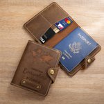 Personalized World Map Compass Genuine Leather Passport Holder with Engraved Name and Card Slots Travel Adventure Essential Gift for Travel Lover