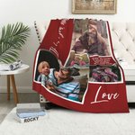Gepersonaliseerde Love 4 Foto Collage Zachte Woondekens met Tekst Thuisdecoratie Moederdag Cadeau voor Familie