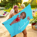 Toalla de playa personalizada multicolor y de secado rápido con dibujo de mujer y flor de nacimiento con nombre accesorio de playa regalo para amiga
