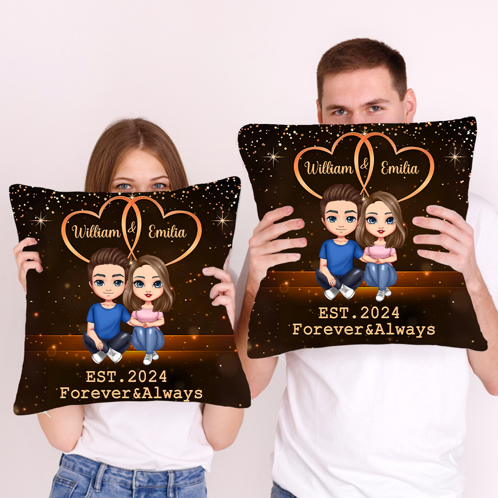 Taie d'oreiller personnalisée en forme de double cœur étoilé avec nom et année Cadeau d'anniversaire de Saint-Valentin pour couple