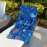 Personalised Quick Dry Ocean World Oversized Microfiber Kid Beach Towel with Initial and Name Summer Travel Essential Gift for Boys Girls
