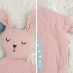 Gepersonaliseerd schattig konijntje beer leeuw zacht katoenen knuffeldoekje met regenboog en naam verjaardagscadeau voor pasgeborenen