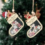 Ornement en Bois Personnalisé avec Nom et Informations du Bébé Style Bas de Noël et Renne Cadeau Premier Noël Naissance pour Bébé Nouveau-né
