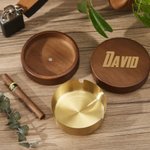 Cenicero portátil personalizado de acero inoxidable con tapa de nogal y monograma grabado Día del Padre Decoración de oficina Regalo de cumpleaños para fumadores Hombres