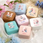 Gepersonaliseerde fantasie zeemeermin meisje draagbare lederen naam sieraden doos met spiegel reis accessoires verjaardagscadeau voor vrouwen meisjes