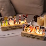 Veilleuse LED Personnalisée de Nom 3-7 Photos des Chiens Chats avec Base en Bois Cadeau de Sympathie Souvenir pour Propriétaire d'Animal de Compagnie
