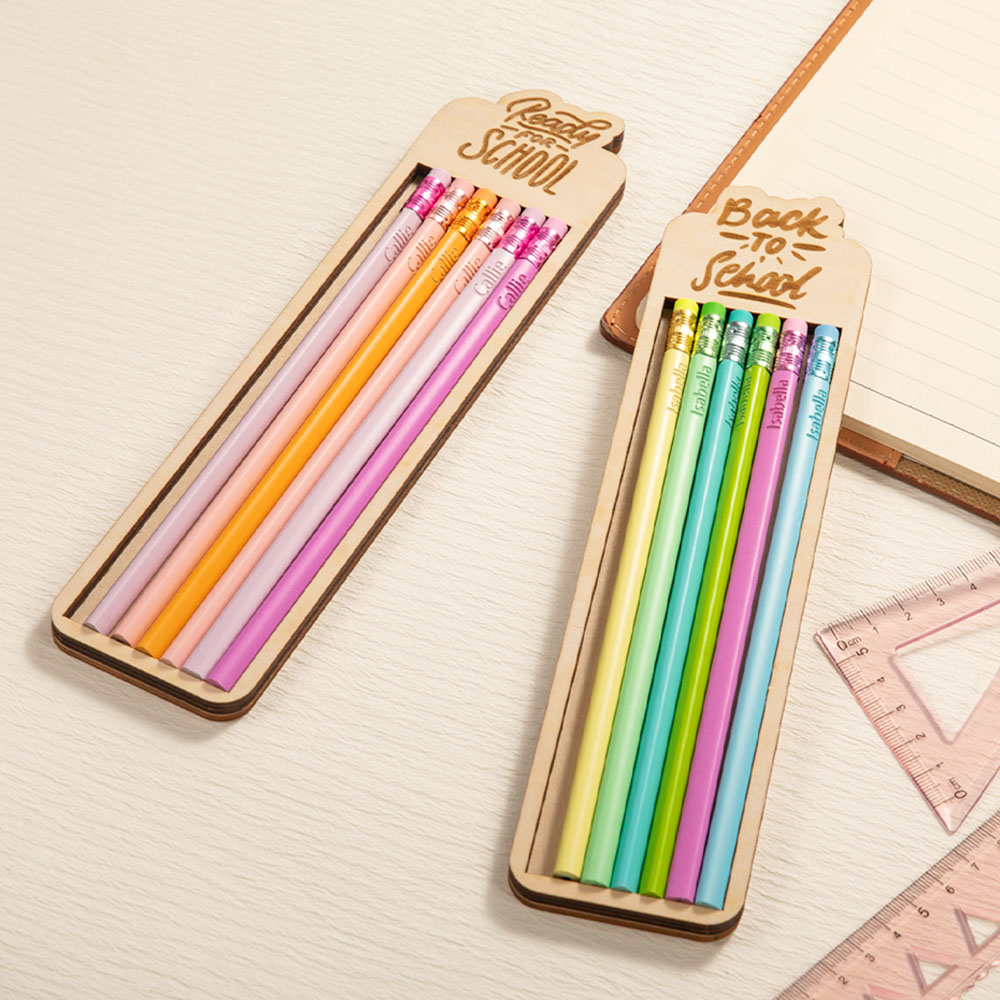 Pack personnalisé de 6 crayons de couleur pastel avec nom gravé Fournitures scolaires Cadeau de rentrée pour les enfants