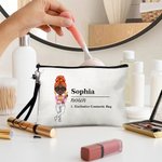 Gepersonaliseerd Cartoon Karakter Naam Definitie Make-up tasje met tekst en polsbandje Verjaardag Travel Essentials Gift voor vrouwen