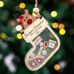 Ornement en Bois Personnalisé avec Nom et Informations du Bébé Style Bas de Noël et Renne Cadeau Premier Noël Naissance pour Bébé Nouveau-né