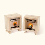 Personlig svordomsburk trä klar sparbössa spargris med namn födelsedagspresent för pojkar flickor