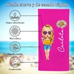 Toalla de playa personalizada multicolor y de secado rápido con dibujo de mujer y flor de nacimiento con nombre accesorio de playa regalo para amiga