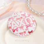 Personalised Coquette Bow Greek Letter Sorority Button Pin Badge Game Night Party Accessories Gift for Sister Friend | Callie × Affinity Licensing