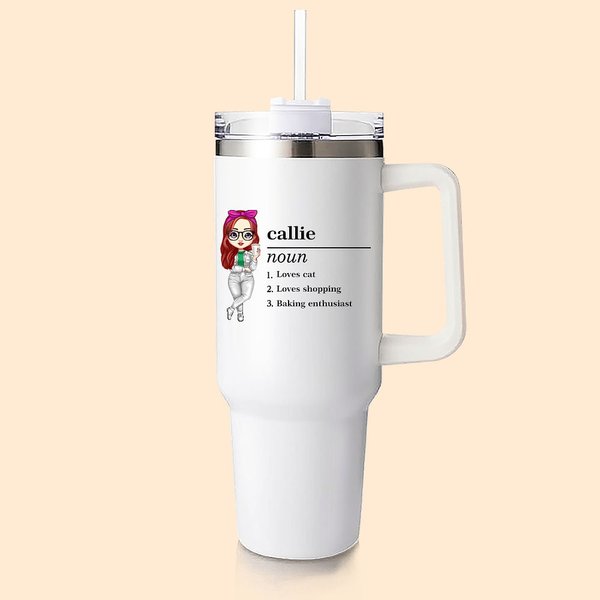 Personalizzato multicolore Cartoon Nome Definizione 40 oz Tumbler con testo e cannuccia Regalo di compleanno per amici di famiglia