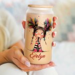 Personalisierte niedlich schrulligen Mädchen Name 20oz gefrostetem Glas Becher mit Deckel und Stroh tägliche Reise Geburtstag Geschenk für Frauen Mädc