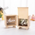 Henkilökohtainen yksinkertainen tyyli Initial nimi selkeä puinen raha laatikko säästöpossu pankki liukuva Entry Kid Room Home Decor syntymäpäivälahja pojille tytöille