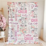 Personalized Cute Pink Blue Floral Elephant Soft Throw Blanket with Multiple Names Nusery Room Decor Birthday Baby Shower Gift for Boys Girls