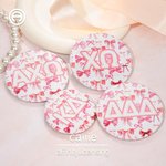 Personalised Coquette Bow Greek Letter Sorority Button Pin Badge Game Night Party Accessories Gift for Sister Friend | Callie × Affinity Licensing