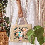Personalized Flower Heart Cartoon Couple Reusable Jute Tote Bag with Handle Valentine's Day Wedding Gift for Couples