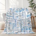 Personalized Cute Pink Blue Floral Elephant Soft Throw Blanket with Multiple Names Nusery Room Decor Birthday Baby Shower Gift for Boys Girls