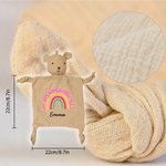 Gepersonaliseerd schattig konijntje beer leeuw zacht katoenen knuffeldoekje met regenboog en naam verjaardagscadeau voor pasgeborenen