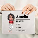 Gepersonaliseerd Cartoon Karakter Naam Definitie Make-up tasje met tekst en polsbandje Verjaardag Travel Essentials Gift voor vrouwen
