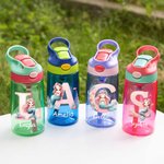 Personalised Fantasy Mermaid Initial Number 16 oz Kid Water Bottle with Straw and Spill-Proof Lid Birthday Back to School Gift for Girls