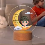 Personalisierte Ich liebe dich zum Mond Dreamy Cartoon Mädchen Junge LED-Nachtlicht mit hölzernen Basis und Namen Kinderzimmer Zimmer Dekoration Geburtstagsgeschenk für Kinder