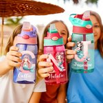 Personalised Fantasy Mermaid Initial Number 16 oz Kid Water Bottle with Straw and Spill-Proof Lid Birthday Back to School Gift for Girls