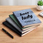 Personalized Boss Lady A5 Leather Journal Notebook with Name and 100 Lined Pages New Business Birthday Office Coworker Gift for Women Leaders