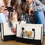 Personalised Floral Heart Black and White Canvas Large Tote Bag with Name Valentine's Day Birthday Anniversary Gift for Women