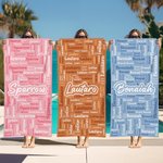 Personalized Artistic Name Colorful Word Cloud Quick Dry Oversized Microfiber Beach Towel Holiday Travel Essential Birthday Gift for Family Friends