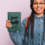 Personalized Boss Lady A5 Leather Journal Notebook with Name and 100 Lined Pages New Business Birthday Office Coworker Gift for Women Leaders